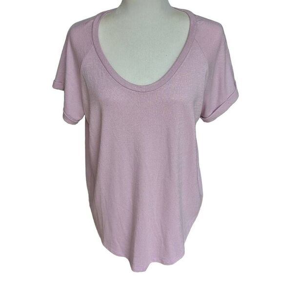 LOFT Lavender Short Sleeve T-shirt Scoop Neck Short Rolled Sleeve Women Size M - Picture 5 of 6